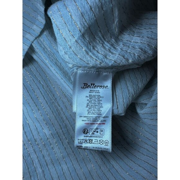 Bellerose Ink Top Blouse White Blue Metallic Stripe Half Sleeve Size 1 or Small - Picture 6 of 10
